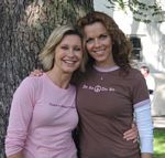 Yvette Nipar, wearing BeSoDoSo shirt, with Olivia
            Newton-John